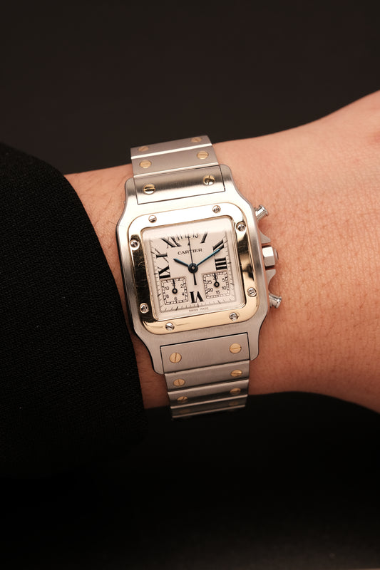 Cartier Santos Galbée Chronoflex Gold/Steel White Dial LM (29x41mm)Ref. 2425 + Box