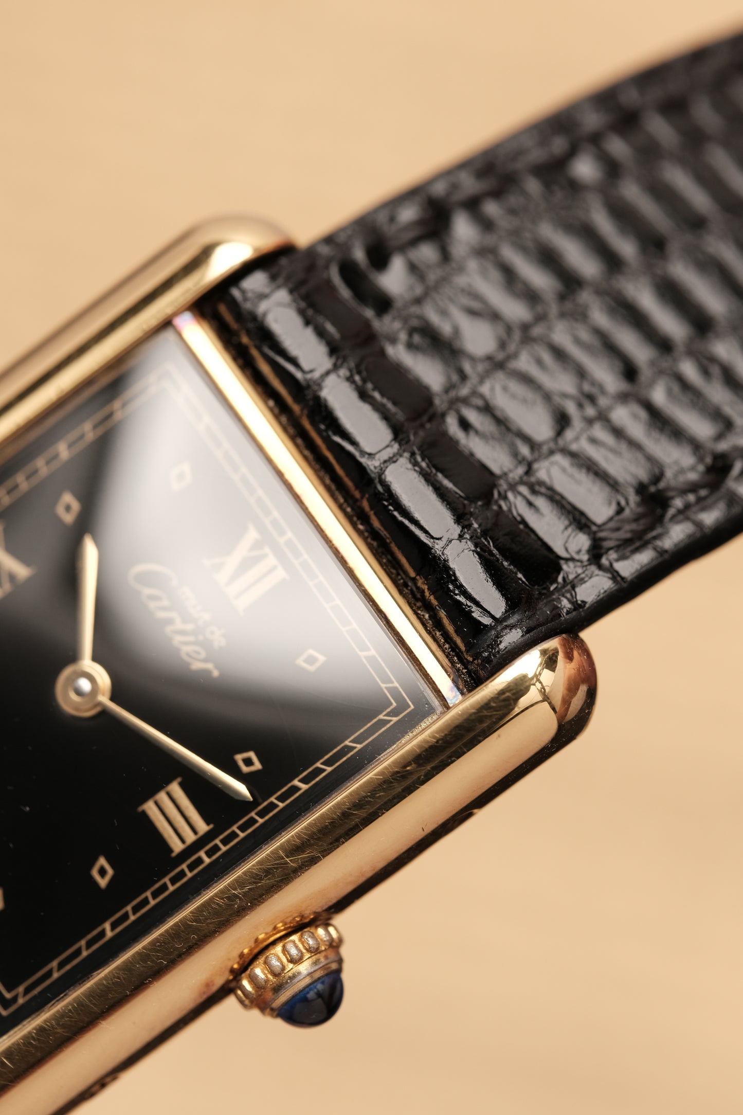 CARTIER MUST DE TANK VERMEIL (LM 23x31mm)Black Glossy Art Deco Dial 1990s Ref. 590005