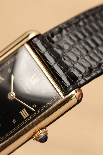 CARTIER MUST DE TANK VERMEIL (LM 23x31mm)Black Glossy Art Deco Dial 1990s Ref. 590005