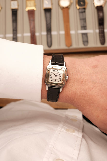 Cartier Santos Galbee 1057930 Quartz Gold/Steel White Dial SM (24x35mm) + Box and Paper