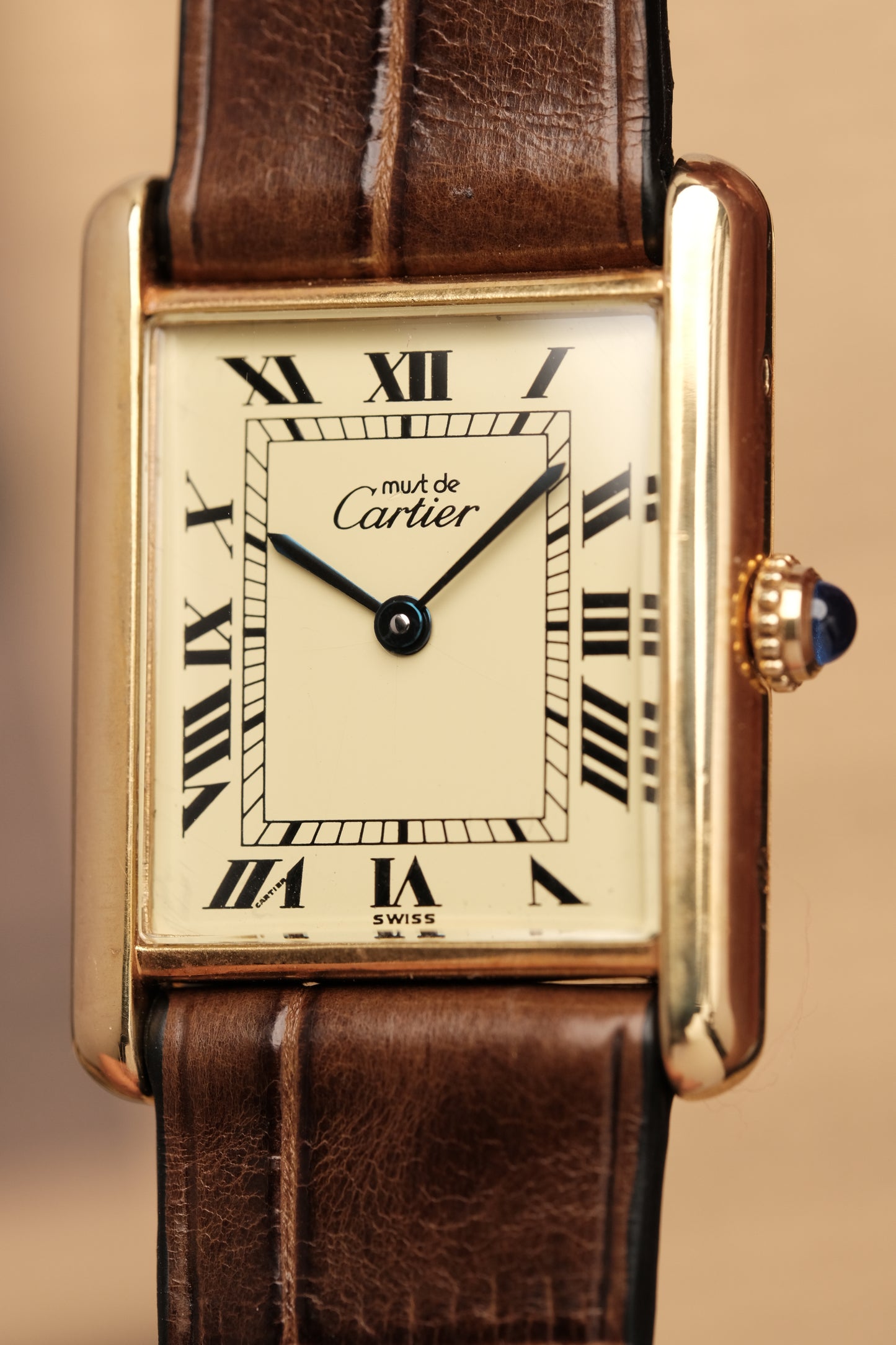 CARTIER MUST DE TANK VERMEIL (LM 23x31mm) ROMAN DIAL QUARTZ + Coffee Strap
