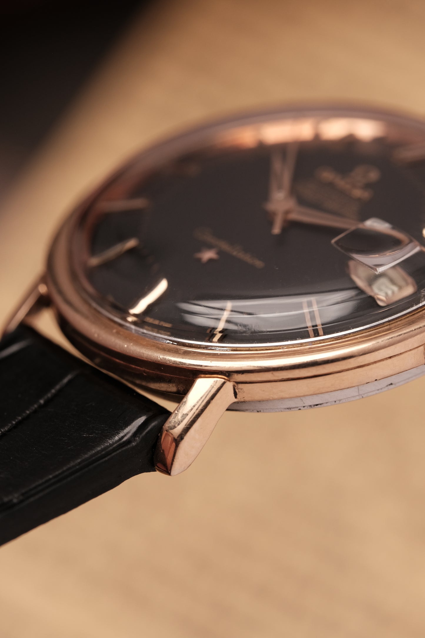 1966 OMEGA CONSTELLATION PIE PAN  Black Dial Rose Gold AUTOMATIC CHRONOMETER REF. 168.004