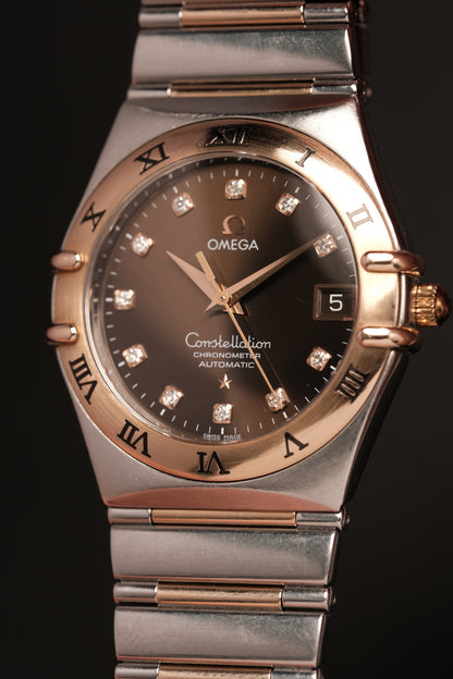 OMEGA WATCH CONSTELLATION 1301.60.00 - STAINLESS STEEL ROSE GOLD CHOCOLATE DIAMONDS (2000S)