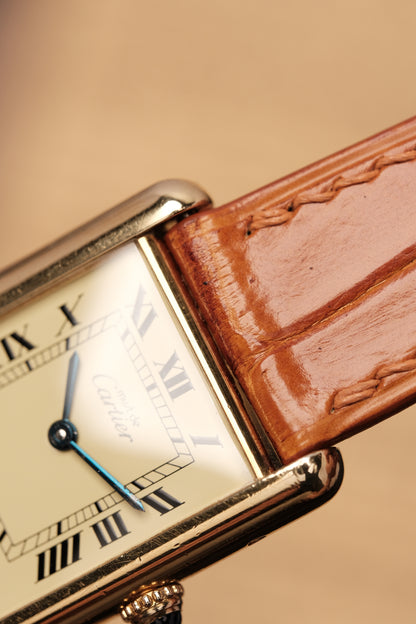 1990's CARTIER MUST DE CARTIER TANK VERMEIL ROMAN DIAL Quartz