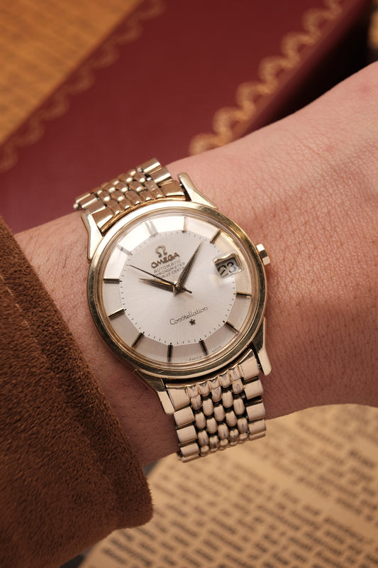 OMEGA CONSTELLATION PIE PAN DOG LEG GOLD AUTOMATIC CHRONOMETER REF. 168.005