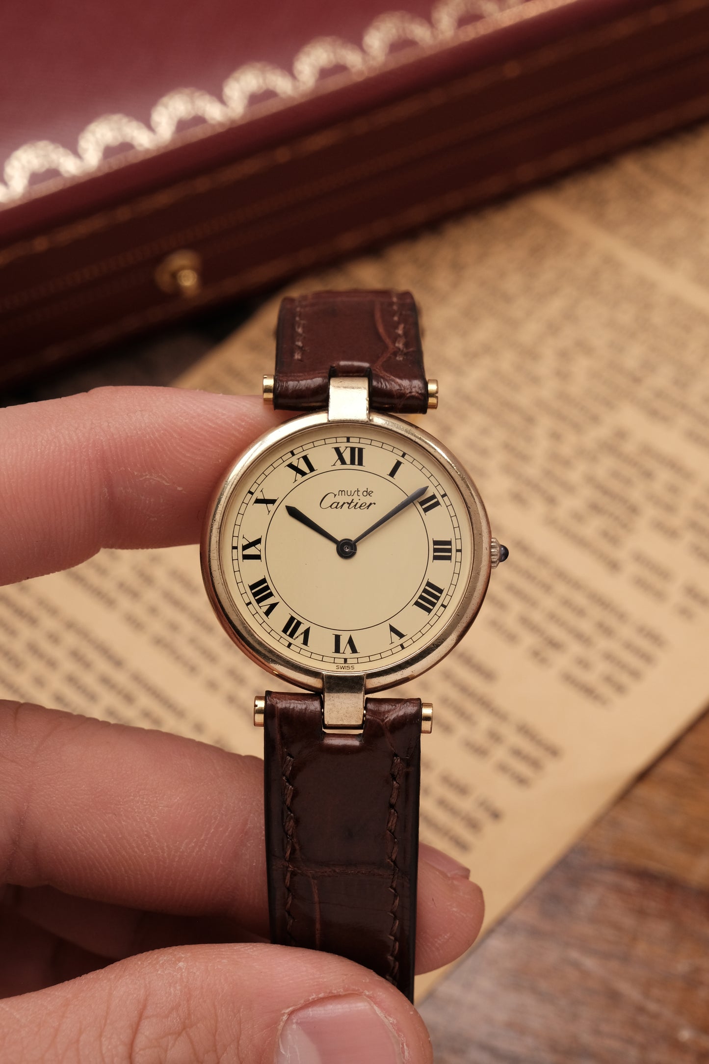 1990's  Cartier  Must Vendome LM Vermeil Quartz Gold Plated 30mm