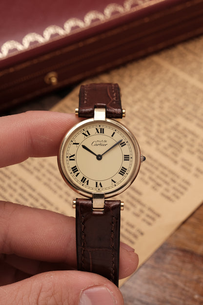 1990's  Cartier  Must Vendome LM Vermeil Quartz Gold Plated 30mm