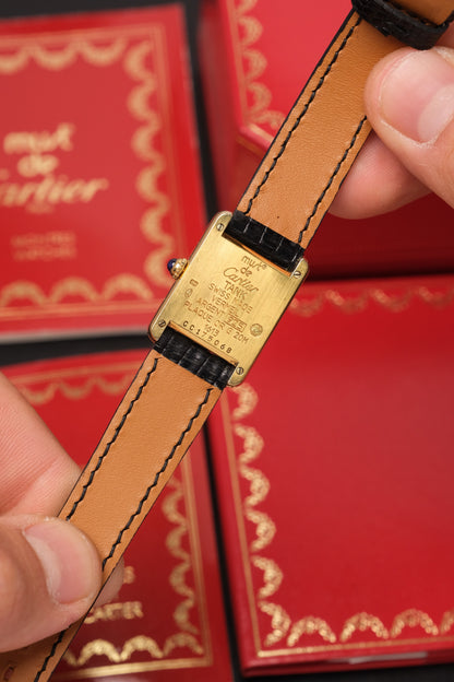 1999 Vintage Cartier Tank Vermeil 1613 ROMAN DIAL QUARTZ 20x28mm + Box and Paper