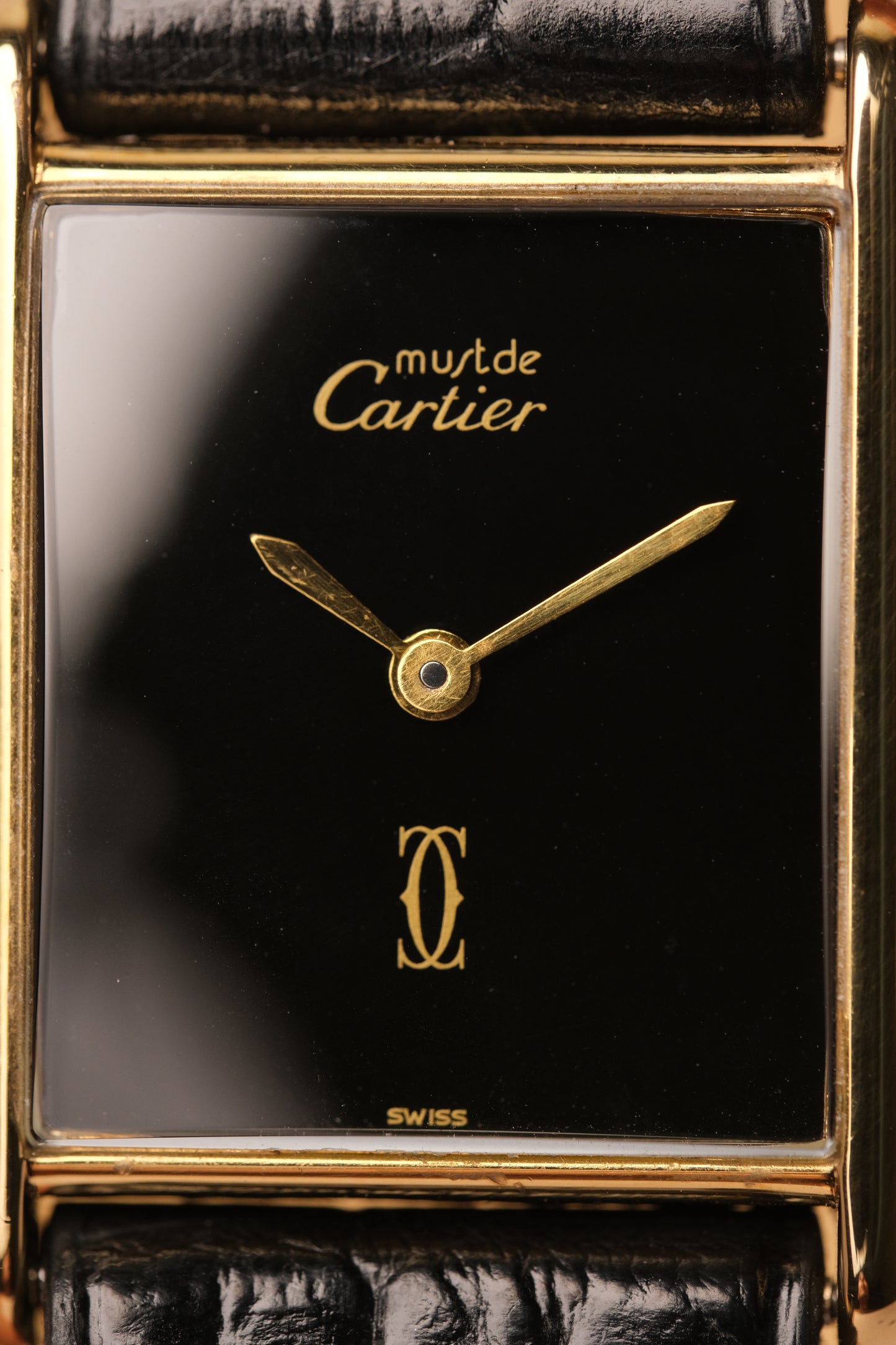 CARTIER MUST DE CARTIER TANK 23x31 Hand Winding VERMEIL Black DIAL REF. 6 213967