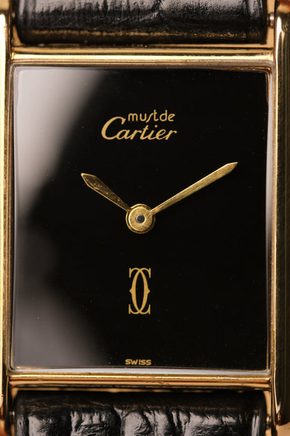 CARTIER MUST DE CARTIER TANK 23x31 Hand Winding VERMEIL Black DIAL REF. 6 213967
