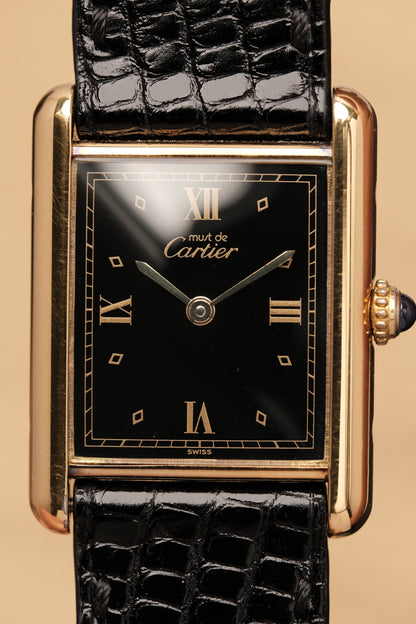 CARTIER MUST DE TANK VERMEIL (LM 23x31mm)Black Glossy Art Deco Dial 1990s Ref. 590005