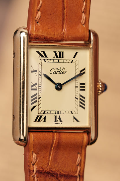 1990's CARTIER MUST DE CARTIER TANK VERMEIL ROMAN DIAL Quartz