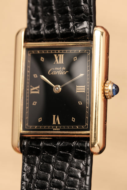 CARTIER MUST DE TANK VERMEIL (LM 23x31mm)Black Glossy Art Deco Dial 1990s Ref. 590005