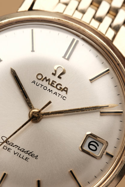 1967  14K Solid Gold Omega Seamaster De Ville reference LL 6590-1 34mm with Gold beads of rice bracelet