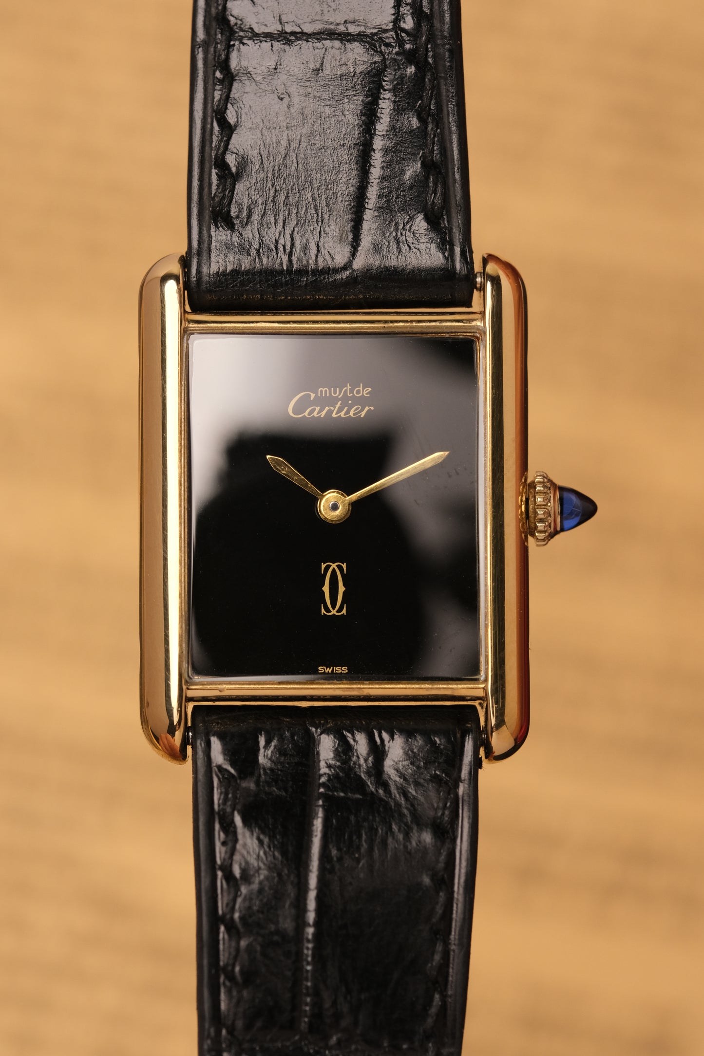 CARTIER MUST DE CARTIER TANK 23x31 Hand Winding VERMEIL Black DIAL REF. 6 213967