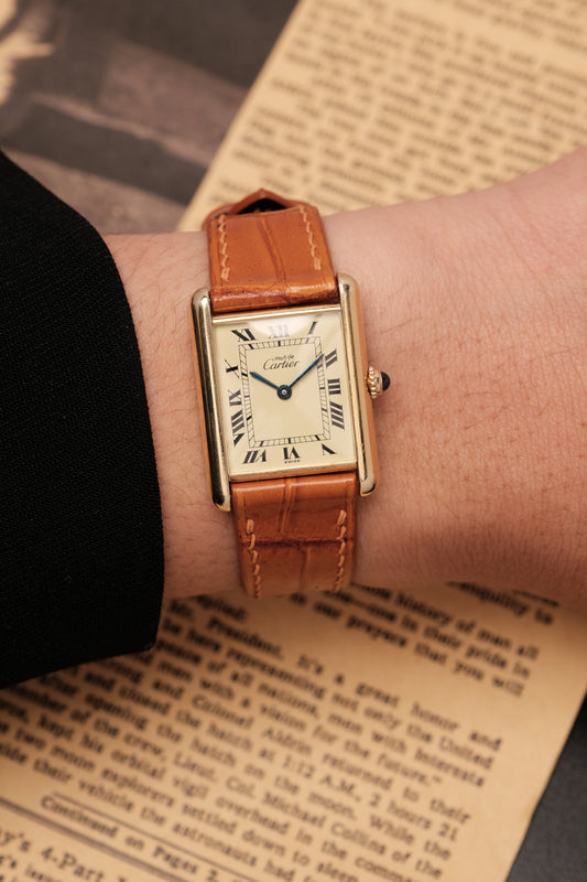 1990's CARTIER MUST DE CARTIER TANK VERMEIL ROMAN DIAL Quartz