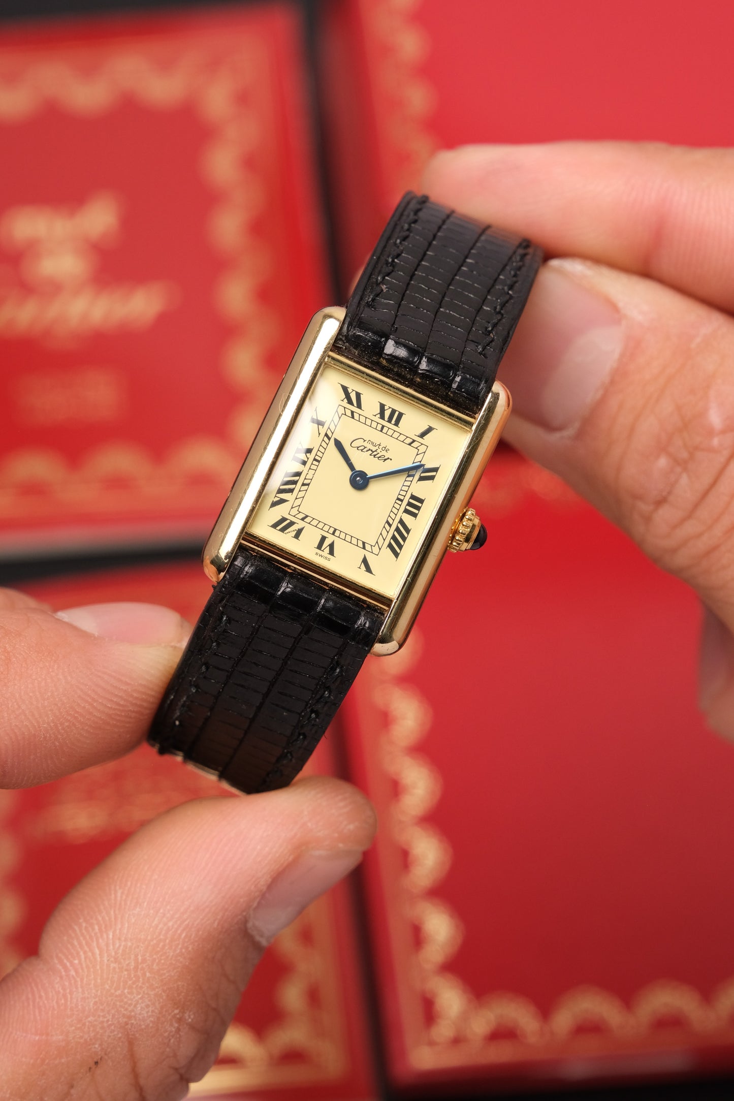 1999 Vintage Cartier Tank Vermeil 1613 ROMAN DIAL QUARTZ 20x28mm + Box and Paper