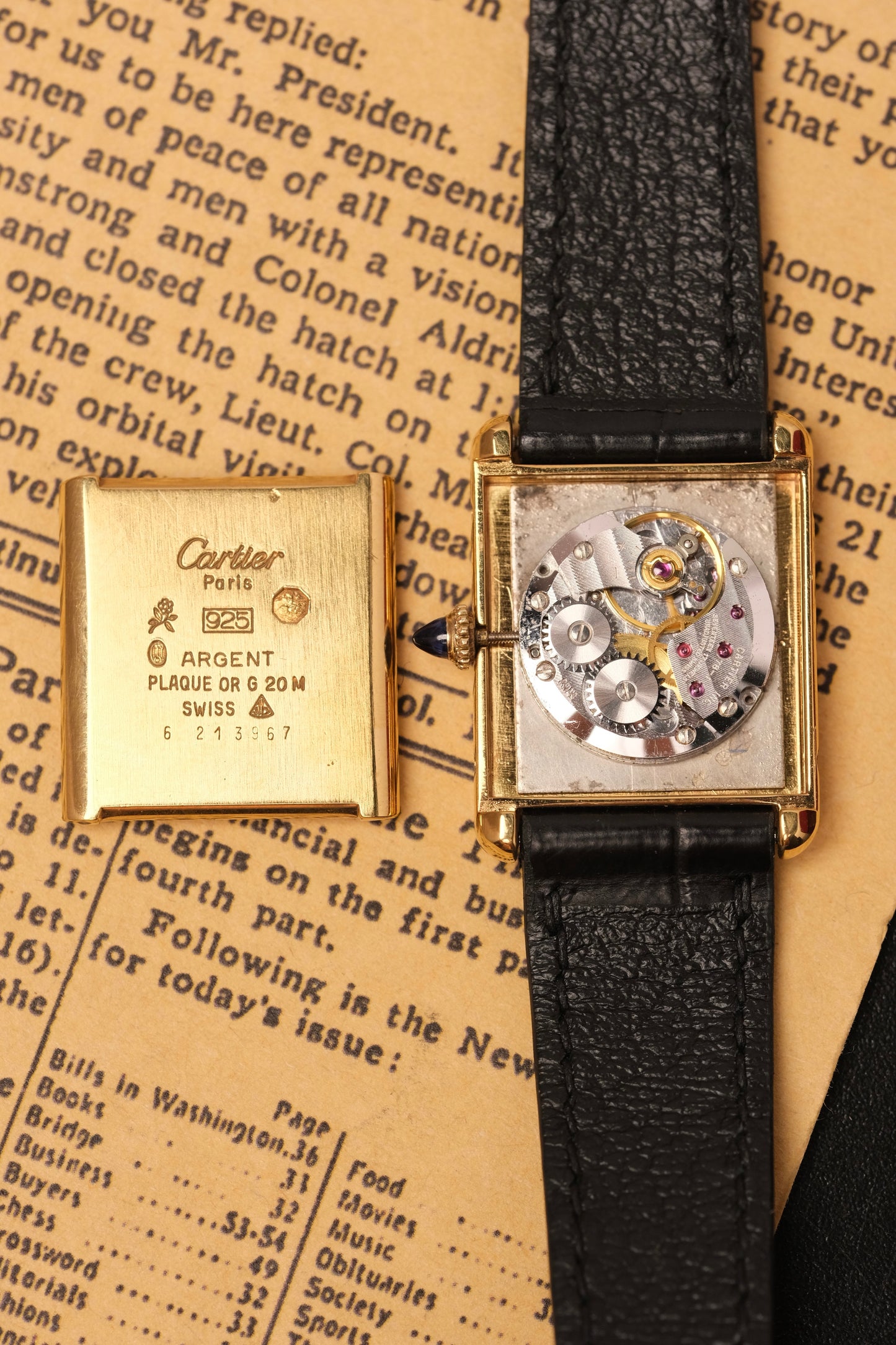 CARTIER MUST DE CARTIER TANK 23x31 Hand Winding VERMEIL Black DIAL REF. 6 213967