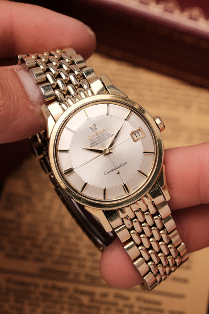 1966 OMEGA CONSTELLATION PIE PAN DOG LEG GOLD  CROSS HAIR DIAL AUTOMATIC CHRONOMETER REF. 14902-61 SC