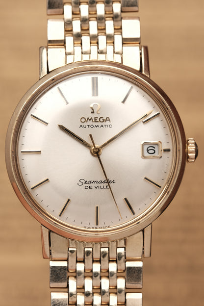1967  14K Solid Gold Omega Seamaster De Ville reference LL 6590-1 34mm with Gold beads of rice bracelet