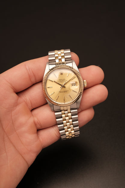 Rolex Datejust 36 16013 Two Tone 18k Yellow Gold Jubilee Bracelet Fluted Bezel + Box and Booklet