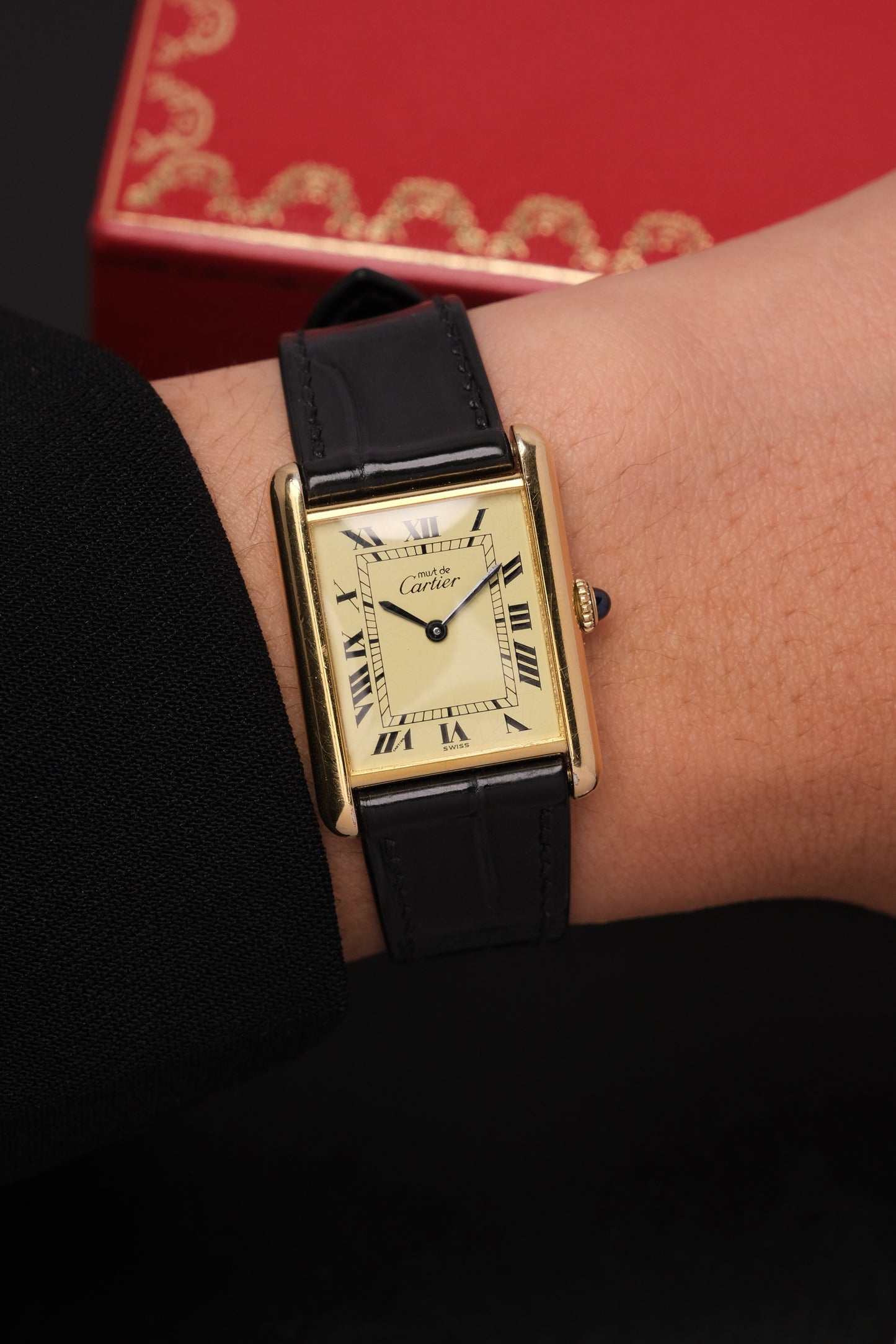 1990's CARTIER MUST DE CARTIER TANK VERMEIL ROMAN DIAL Manual Winding 23MM + Box