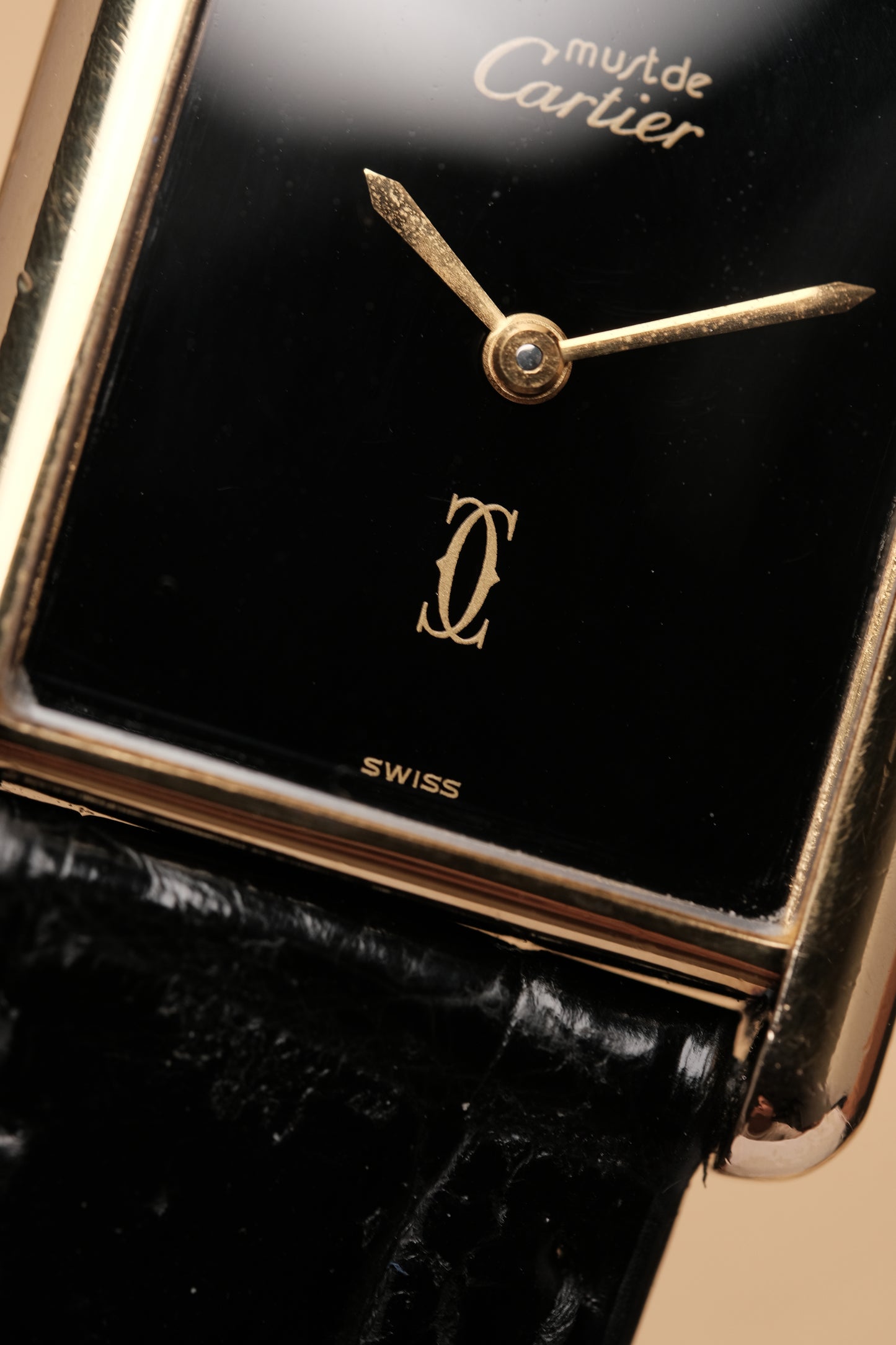 CARTIER MUST DE TANK VERMEIL (LM 23x31mm) HAND WINDING BLACK DIAL 6048114