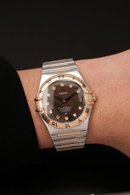 OMEGA WATCH CONSTELLATION 1301.60.00 - STAINLESS STEEL ROSE GOLD CHOCOLATE DIAMONDS (2000S)